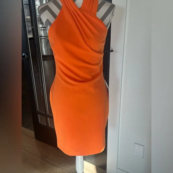 🆕NWT RACHEL Rachel Roy Women's Harland Short Halter Sheath Dress in orange M - Picture 4 of 6